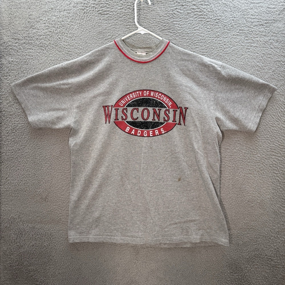 Vintage Wisconsin Badgers‎ Shirt Adult 2XL XXL Gray College University 1990s Y2K